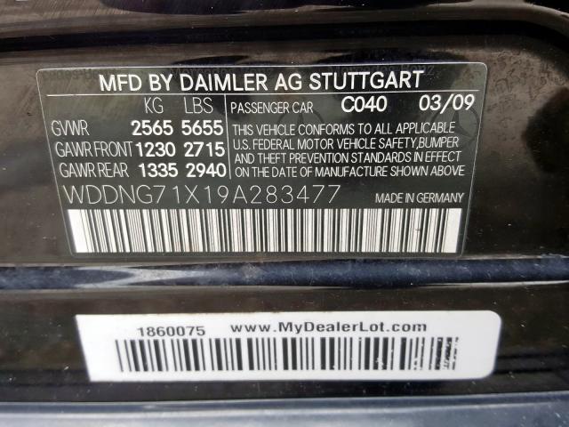 WDDNG71X19A283477 - 2009 MERCEDES-BENZ S 550  photo 10