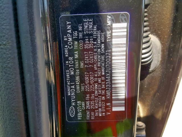 KM8J33A4XJU700371 - 2018 HYUNDAI TUCSON SEL BLACK photo 10