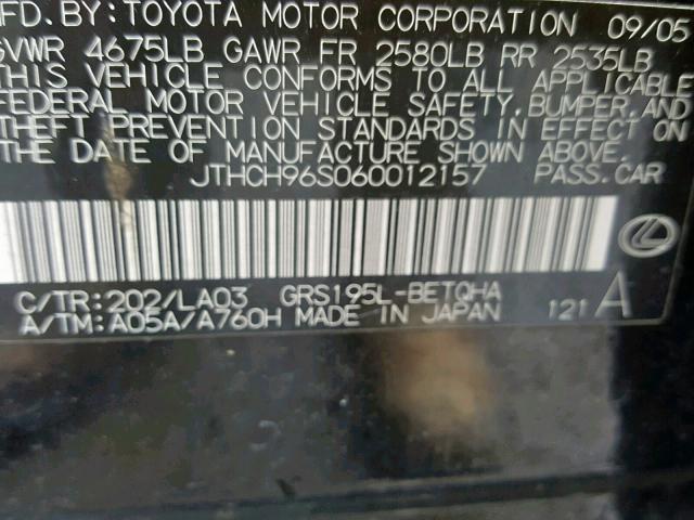 JTHCH96S060012157 - 2006 LEXUS GS 300 BLACK photo 10