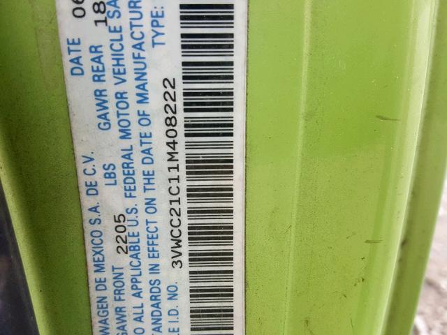 3VWCC21C11M408222 - 2001 VOLKSWAGEN NEW BEETLE მწვანე ფოტო 10