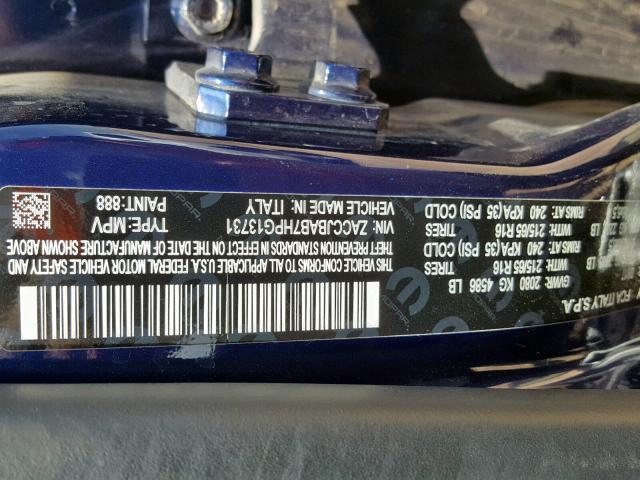 ZACCJBAB7HPG13731 - 2017 JEEP RENEGADE S BLUE photo 10