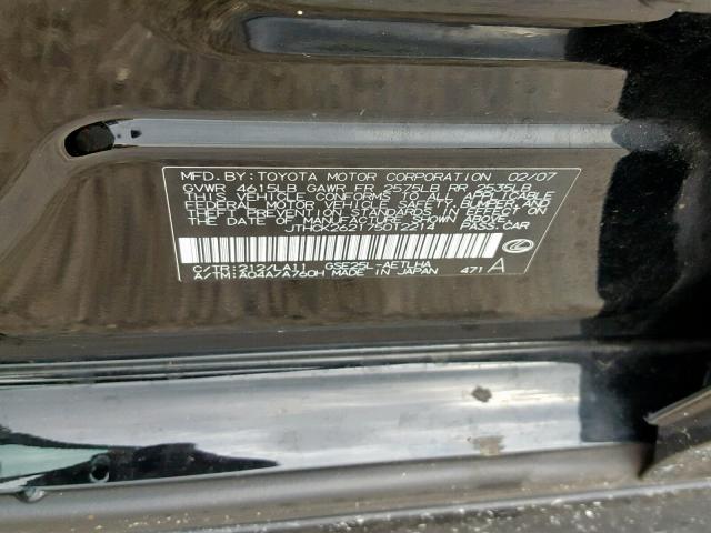 JTHCK262175012214 - 2007 LEXUS IS 250 BLACK photo 10