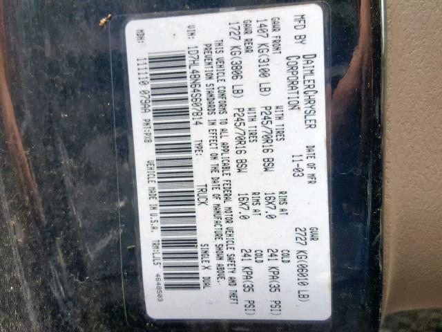 1D7HL48N64S607814 - 2004 DODGE DAKOTA QUA BLACK photo 10