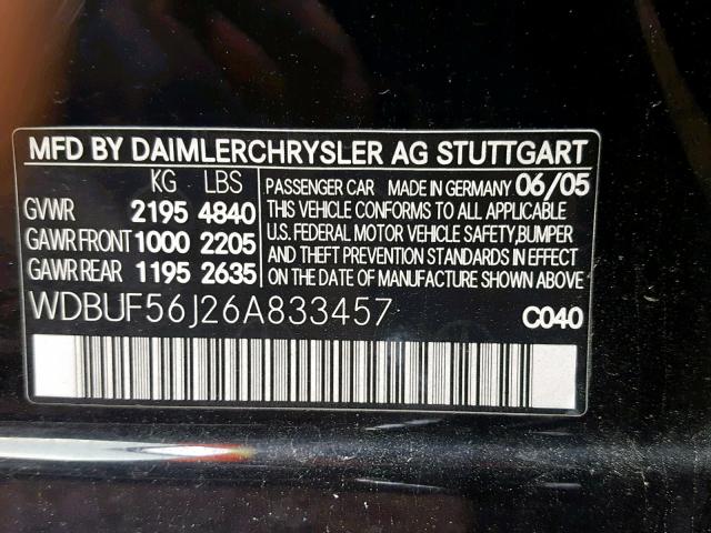 WDBUF56J26A833457 - 2006 MERCEDES-BENZ E 350 BLACK photo 10