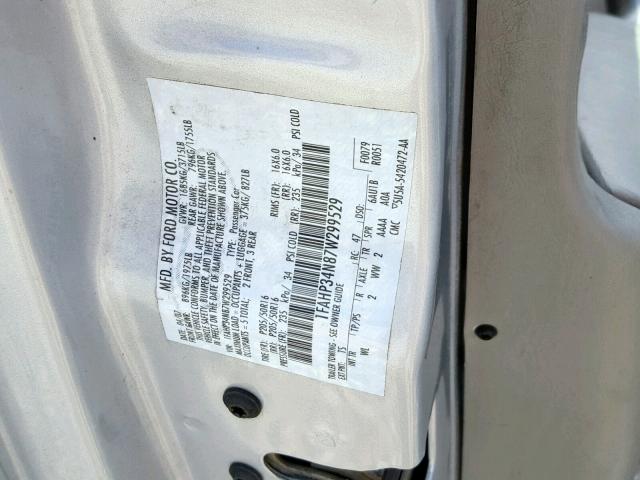 1FAHP34N87W299529 - 2007 FORD FOCUS ZX4 SILVER photo 10