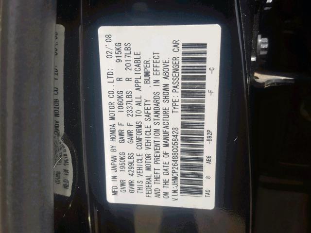 JHMCP26488C058428 - 2008 HONDA ACCORD LXP BLACK photo 10