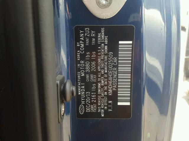 KMHDH6AH0EU025509 - 2014 HYUNDAI ELANTRA CO BLUE photo 10