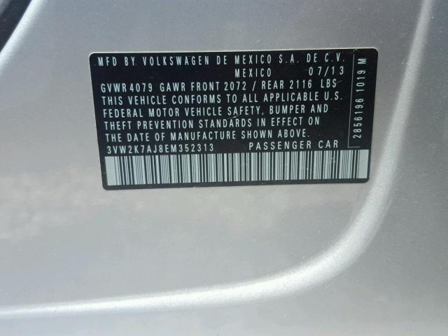 3VW2K7AJ8EM352313 - 2014 VOLKSWAGEN JETTA BASE Արծաթագույն լուսանկար 10