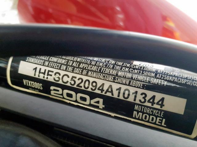 1HFSC52094A101344 - 2004 HONDA VT1300 S BURGUNDY photo 10