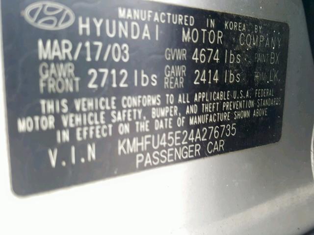 KMHFU45E24A276735 - 2004 HYUNDAI XG 350 SILVER photo 10