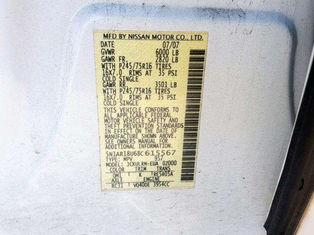 5N1AR18U68C615567 - 2008 NISSAN PATHFINDER S  լուսանկար 10