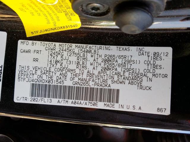 5TFJU4GNXDX031545 - 2013 TOYOTA TACOMA DOUBLE CAB PRERUNNER  photo 10