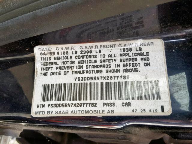 YS3DD58N7X2077782 - 1999 SAAB 9-3 S BLUE photo 10