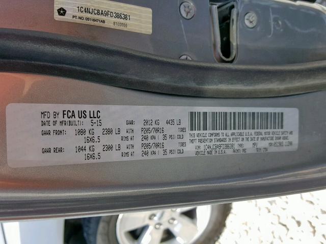 1C4NJCBA9FD386381 - 2015 JEEP COMPASS SP ვერცხლისფერი ფოტო 10