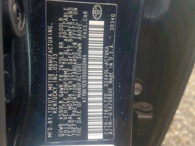 4T1BK1EB1DU050984 - 2013 TOYOTA AVALON BAS BLACK photo 10