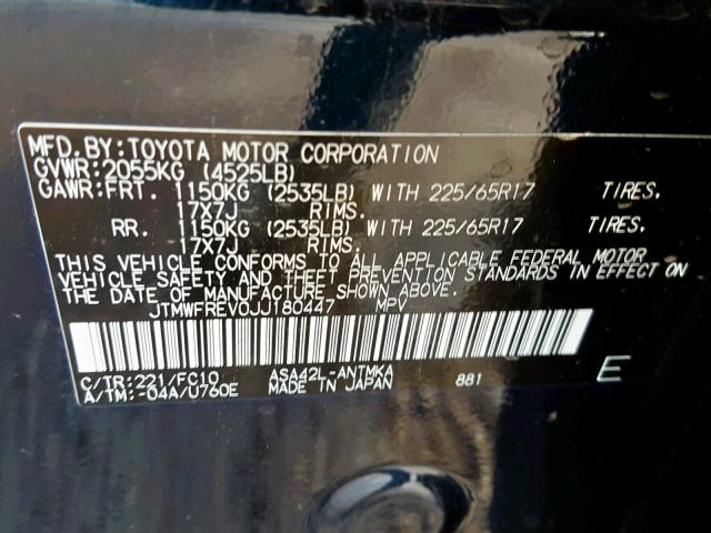 JTMWFREV0JJ180447 - 2018 TOYOTA RAV4 ADVEN 蓝色 照片 10