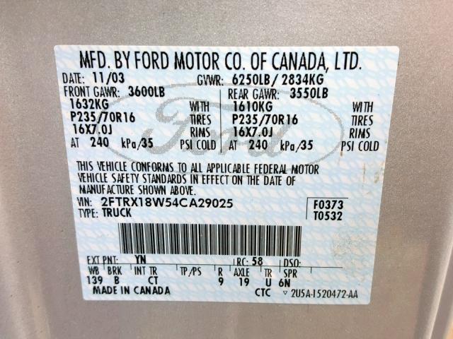 2FTRX18W54CA29025 - 2004 FORD F-150 HERI SILVER photo 10