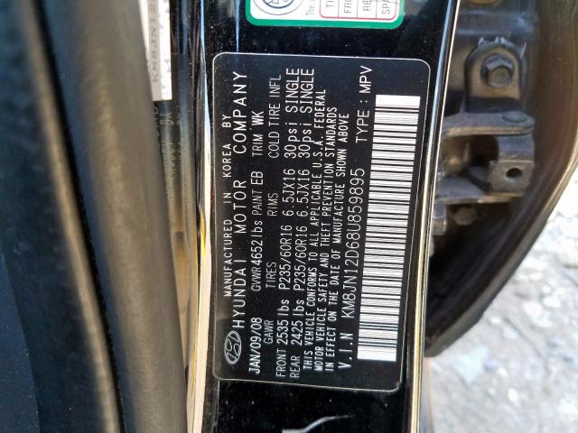 KM8JN12D68U859895 - 2008 HYUNDAI TUCSON SE  photo 10