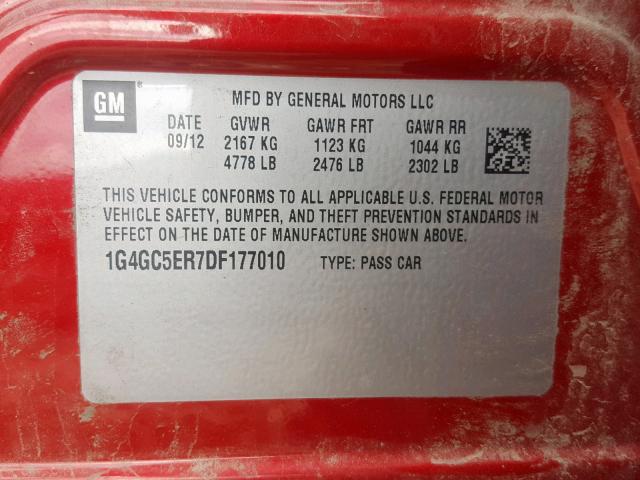 1G4GC5ER7DF177010 - 2013 BUICK LACROSSE RED photo 10