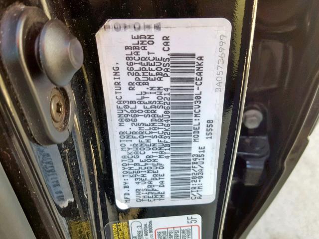 4T1BF32K64U062214 - 2004 TOYOTA CAMRY LE BLACK photo 10