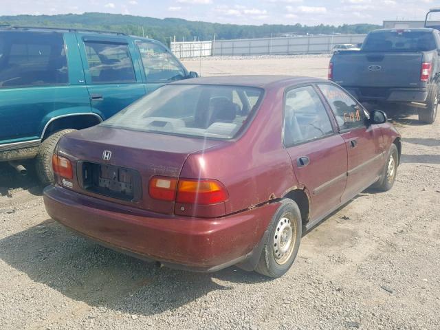 1HGEG8543NL055853 - 1992 HONDA CIVIC DX BURGUNDY photo 4