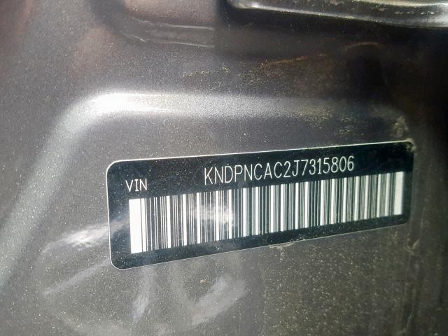 KNDPNCAC2J7315806 - 2018 KIA SPORTAGE E CHARCOAL photo 10