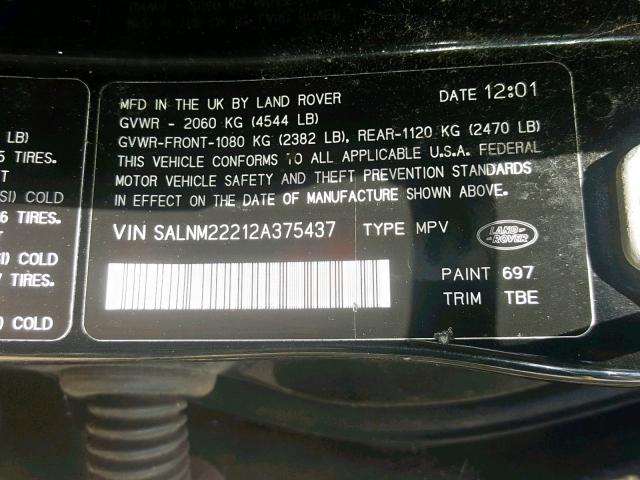 SALNM22212A375437 - 2002 LAND ROVER FREELANDER BLUE photo 10