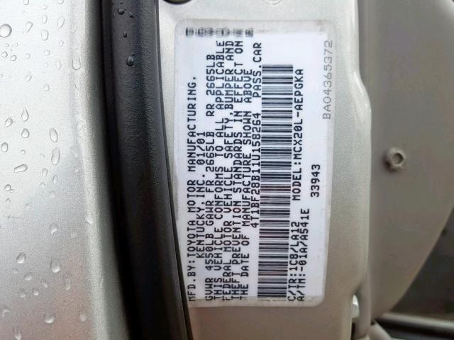 4T1BF28B11U158264 - 2001 TOYOTA AVALON XL GRAY photo 10