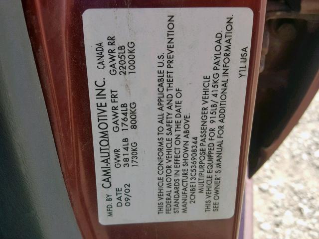2CNBE13C536908344 - 2003 CHEVROLET TRACKER RED photo 10
