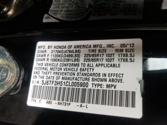 5J6TF3H51CL005900 - 2012 HONDA CROSSTOUR EXL  ფოტო 10