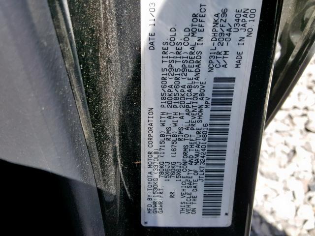 JTLKT324240148016 - 2004 TOYOTA SCION XB 黑色 照片 10