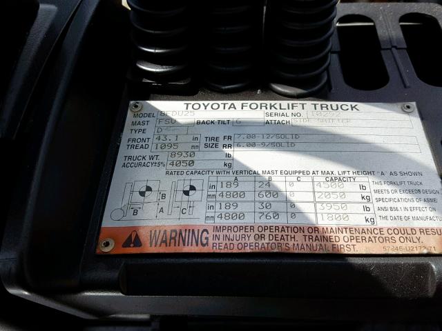 10292 - 2007 TOYOTA FORKLIFT ORANGE photo 10