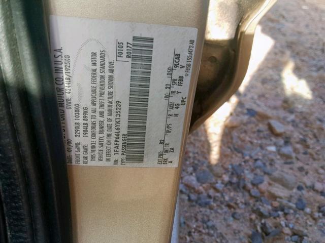 1FAFP66L6YK135239 - 2000 FORD CONTOUR SE GOLD photo 10