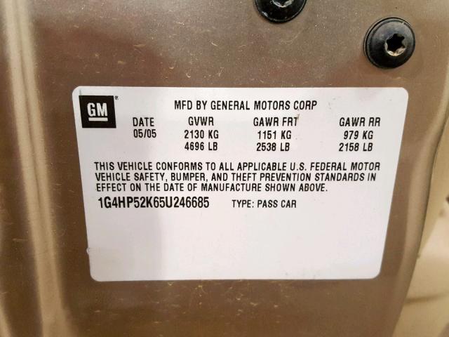 1G4HP52K65U246685 - 2005 BUICK LESABRE CU GOLD photo 10