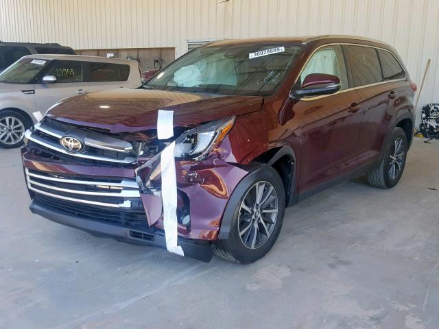 5TDKZRFH1KS307998 - 2019 TOYOTA HIGHLANDER BURGUNDY photo 2