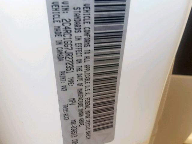 2C4RC1GG7JR272351 - 2018 CHRYSLER PACIFICA L WHITE photo 10