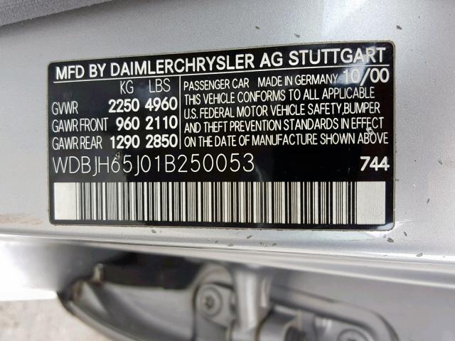 WDBJH65J01B250053 - 2001 MERCEDES-BENZ E 320 SILVER photo 10