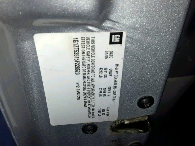 1G1ZT52815F228620 - 2005 CHEVROLET MALIBU LS SILVER photo 10