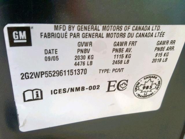 2G2WP552961151370 - 2006 PONTIAC GRAND PRIX 蓝色 照片 10