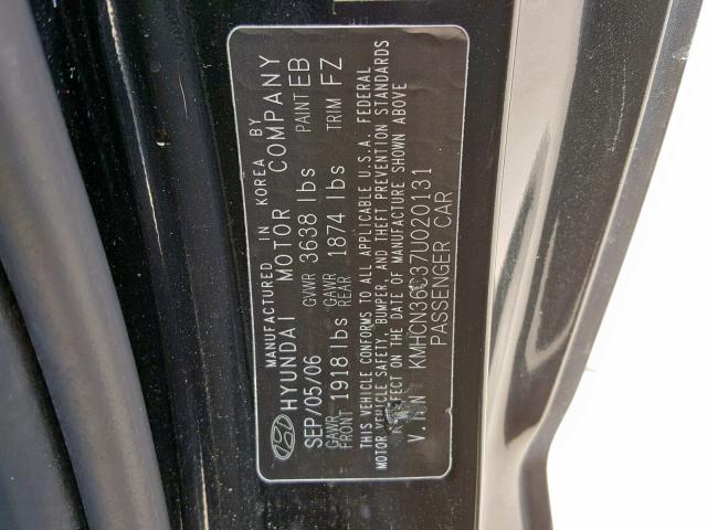 KMHCN36C37U020131 - 2007 HYUNDAI ACCENT SE BLACK photo 10