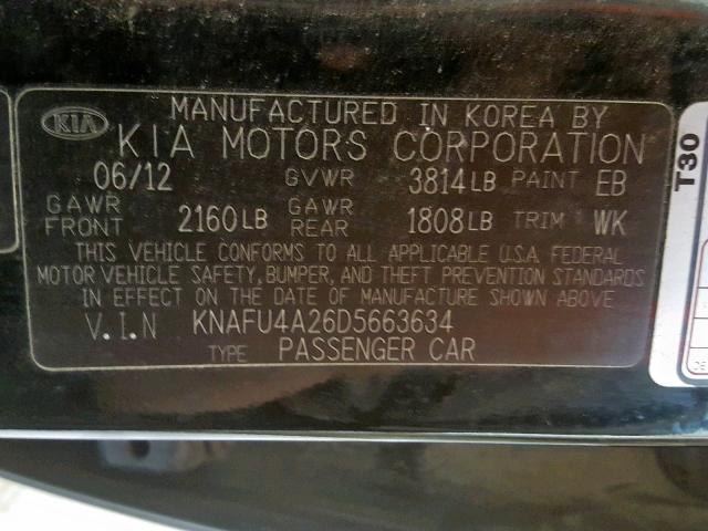 KNAFU4A26D5663634 - 2013 KIA FORTE EX BLACK photo 10