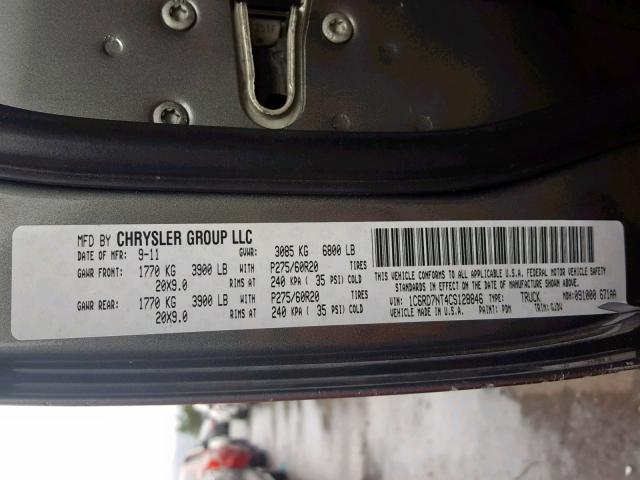 1C6RD7NT4CS128846 - 2012 DODGE RAM 1500 L GRAY photo 10