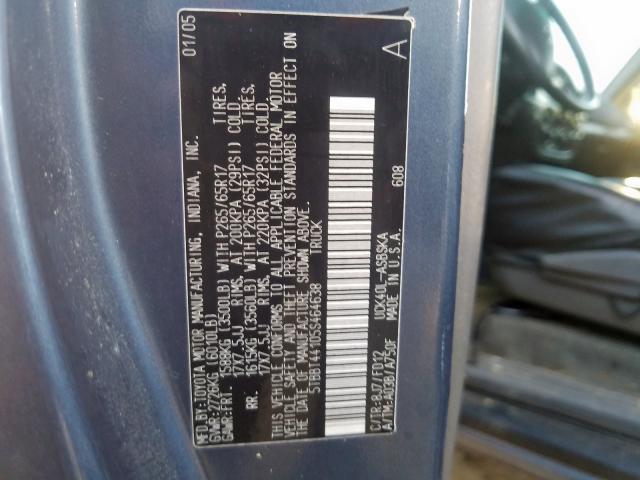 5TBBT44105S464638 - 2005 TOYOTA TUNDRA ACCESS CAB SR5  photo 10