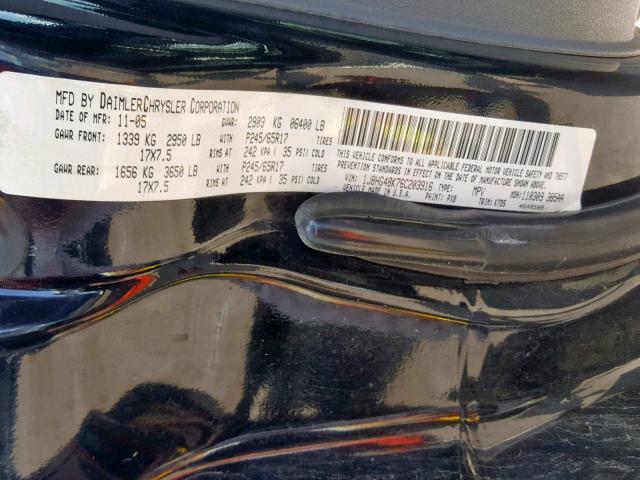 1J8HG48K76C203916 - 2006 JEEP COMMANDER BLACK photo 10