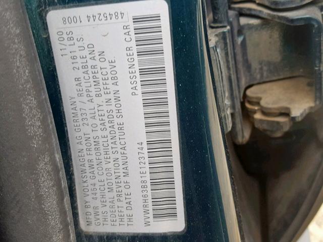 WVWRH63B81E123744 - 2001 VOLKSWAGEN PASSAT GLX 绿色 照片 10