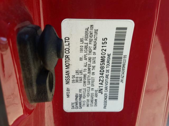 JN1AZ34D85M602155 - 2005 NISSAN 350Z COUPE RED photo 10