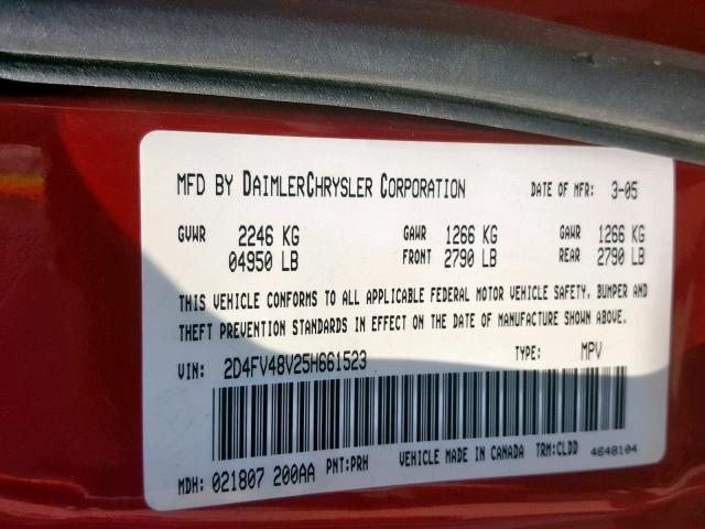 2D4FV48V25H661523 - 2005 DODGE MAGNUM SXT RED photo 10