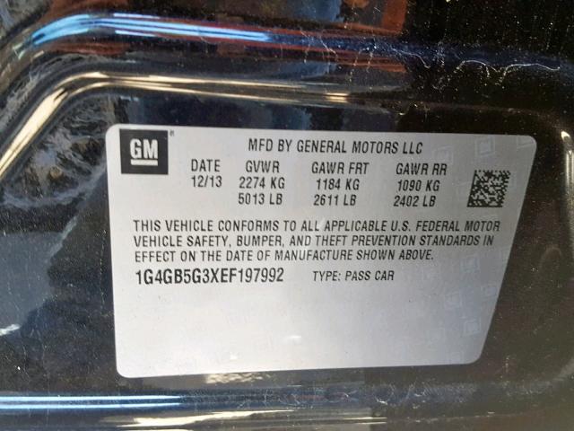 1G4GB5G3XEF197992 - 2014 BUICK LACROSSE BLACK photo 10