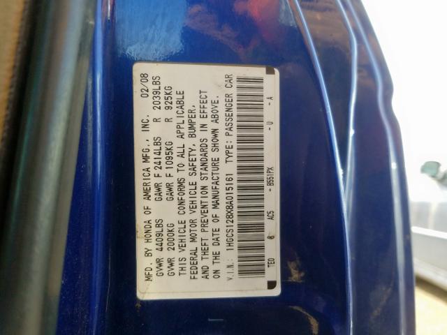 1HGCS128X8A015161 - 2008 HONDA ACCORD EXL  photo 10