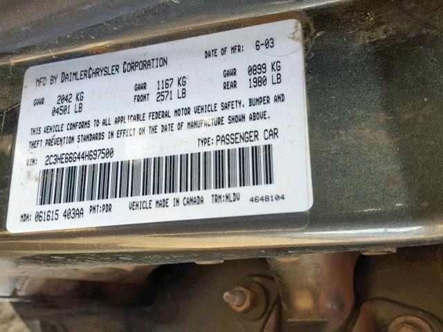 2C3HE66G44H697500 - 2004 CHRYSLER 300M GRAY photo 10